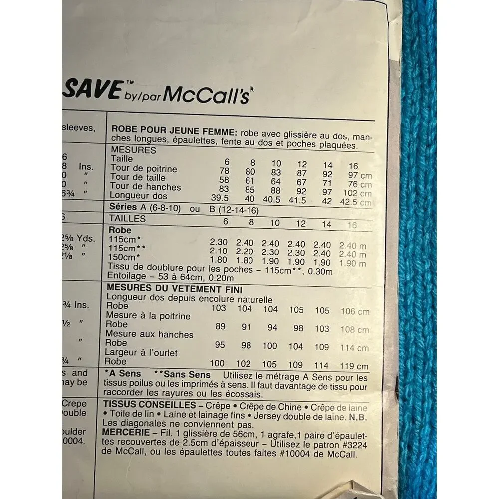 McCalls Sewing pattern 4450 dress straight long sleeve pockets 1980s size 12